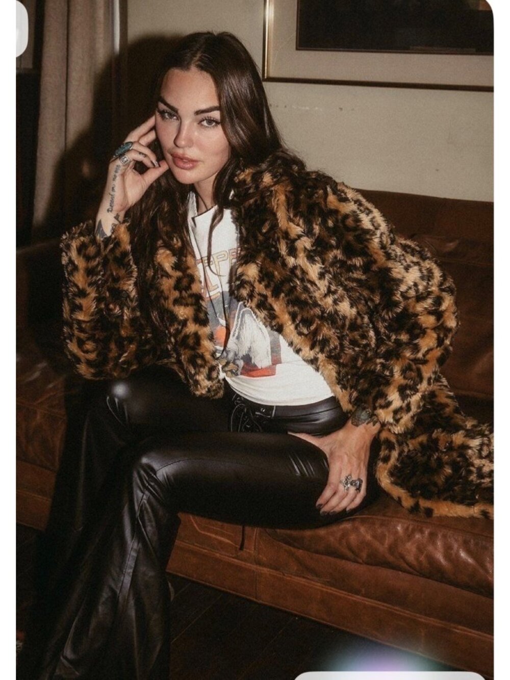 JCrew Faux Fur Leopard Coat Womens XS Brown Animal Print Mob Wife Y2K Evening